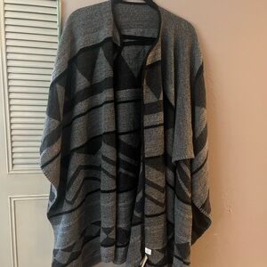 LOFT Charcoal and Black asymmetrical Wrap poncho. One size.